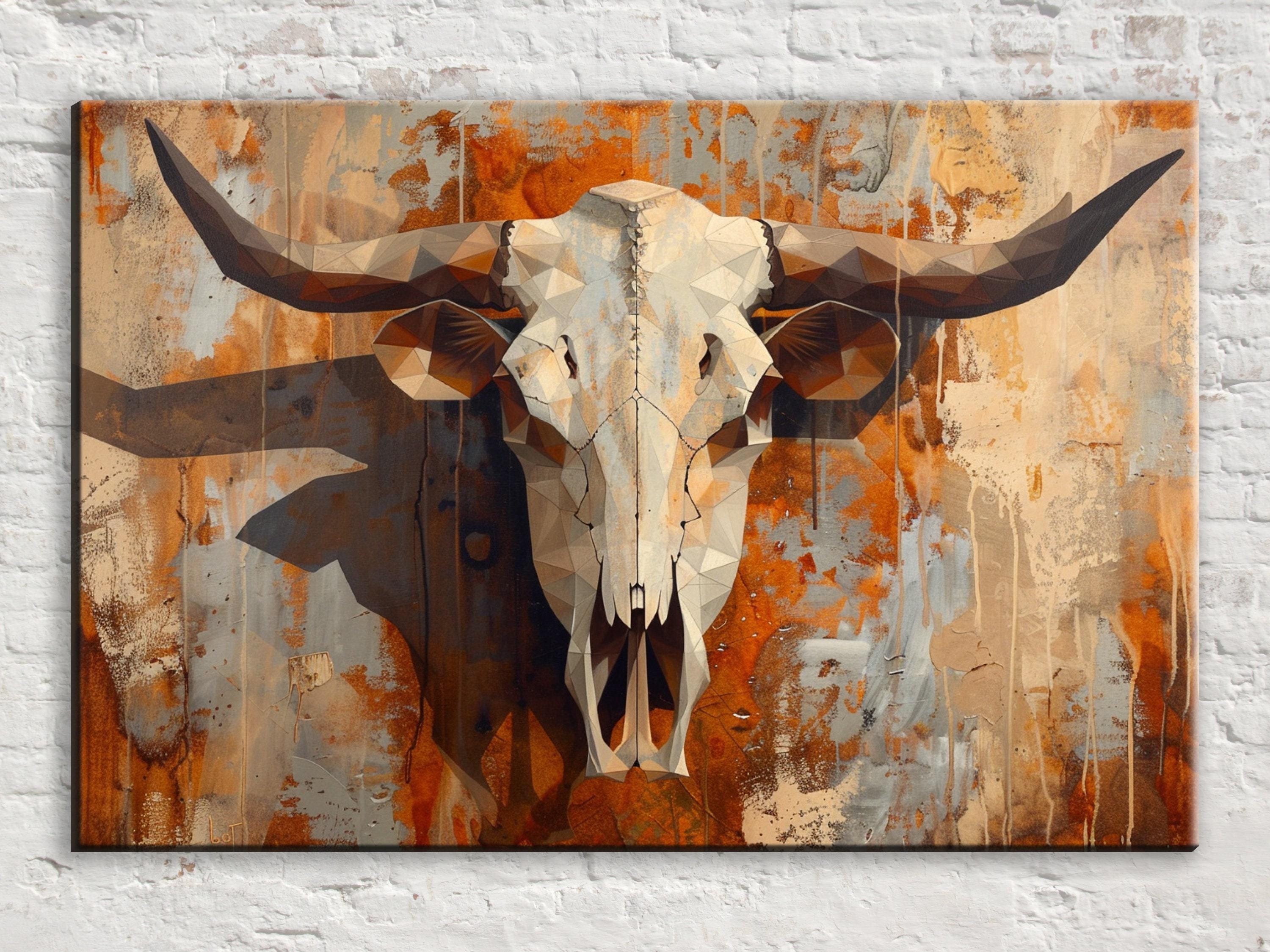 Texas Cow Skull Art – Large Gallery Wrapped Canvas | Rustic Western Wall Decor