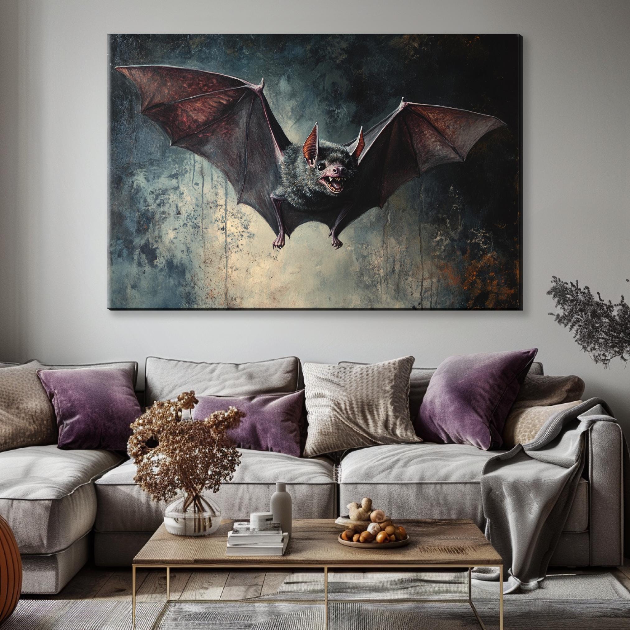Gothic Halloween Bat Art - Extra Large Framed Canvas Print | Dark Victorian Decor