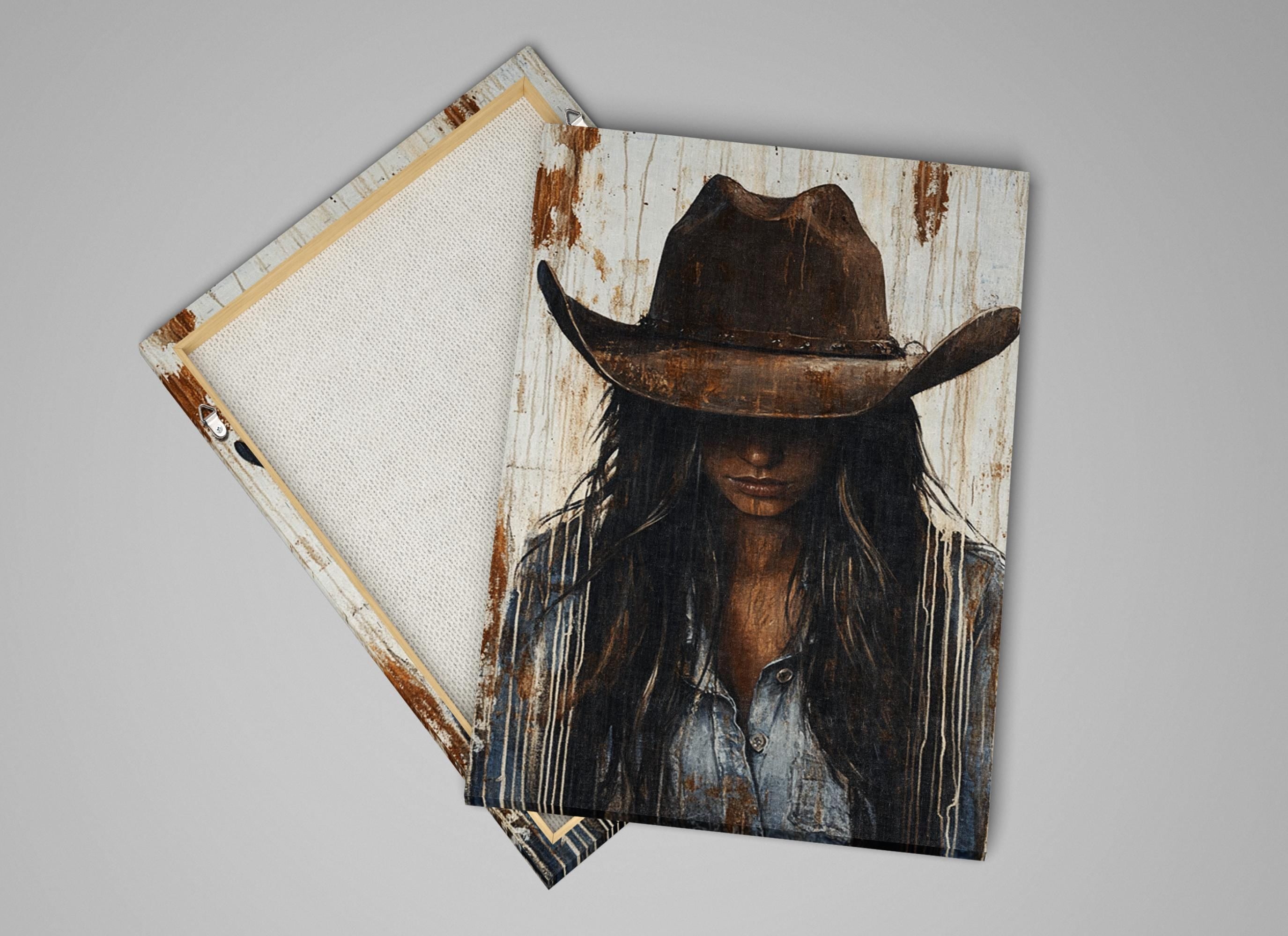 a painting of a woman wearing a cowboy hat