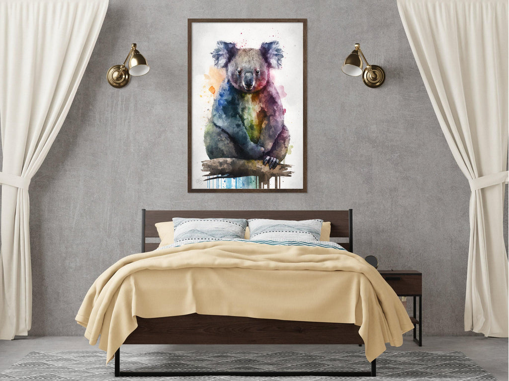 Wildlife Elegance: Koala Bear Watercolor Painting, Giclee Print on Canvas, Artist Paper, Watercolor Paper, Available in Extra Large Sizes