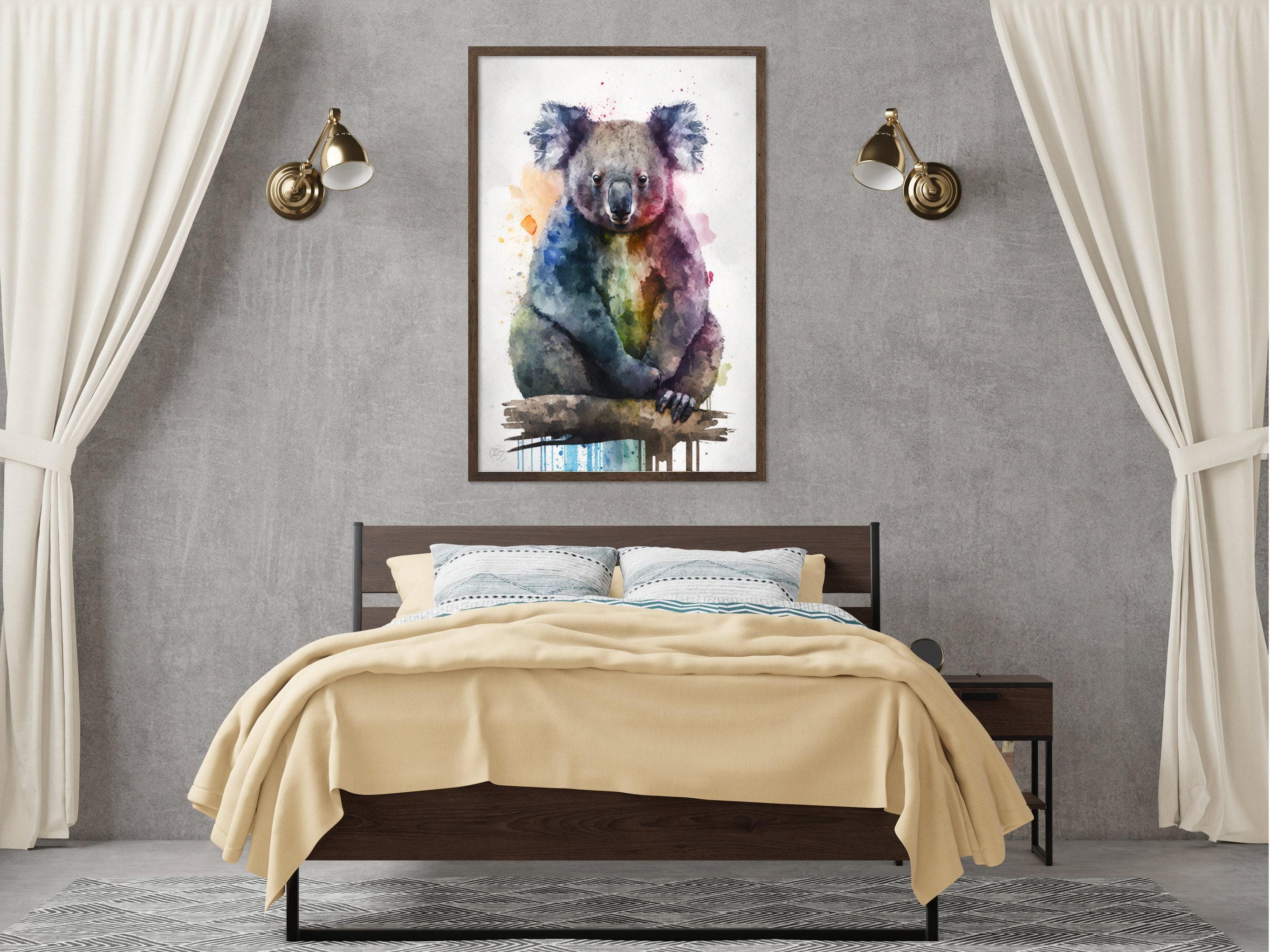 Wildlife Elegance: Koala Bear Watercolor Painting, Giclee Print on Canvas, Artist Paper, Watercolor Paper, Available in Extra Large Sizes