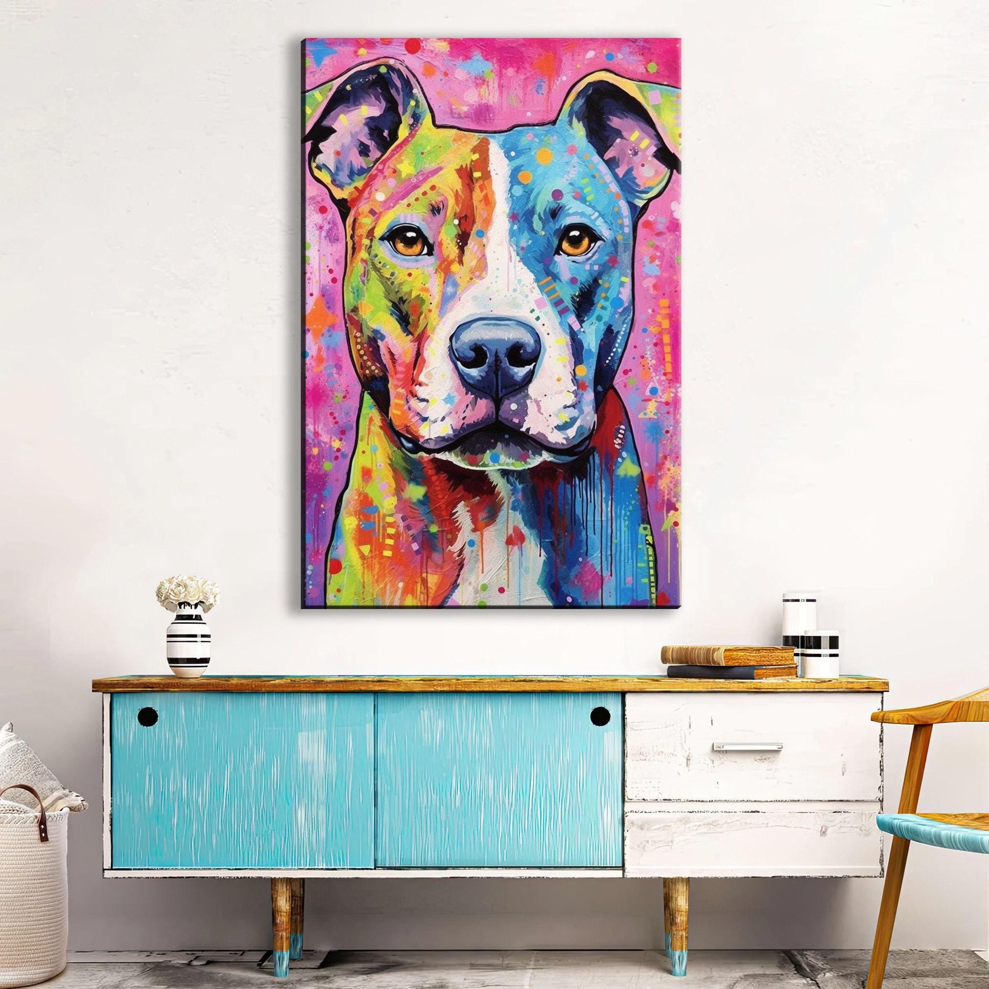 Pitbull Canvas Art - Large Dog Canvas Wall Art With Real Wood Frame