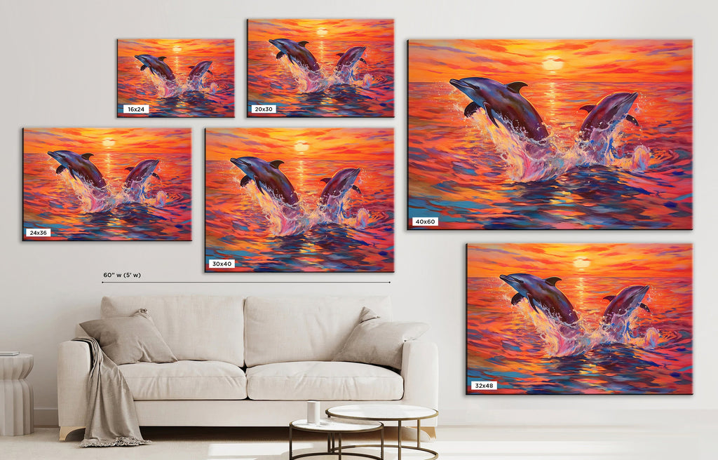 Dolphin Canvas Art – Large Graceful Dolphin Painting on Gallery Ready Canvas Print