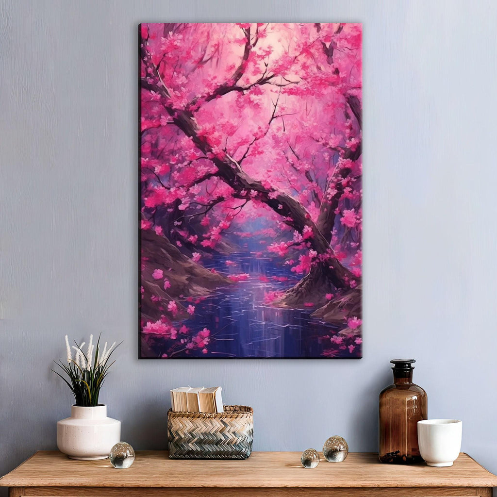 Cherry Blossom Canvas – Large Floral Wall Art | Sakura Pink Purple Flowers Print