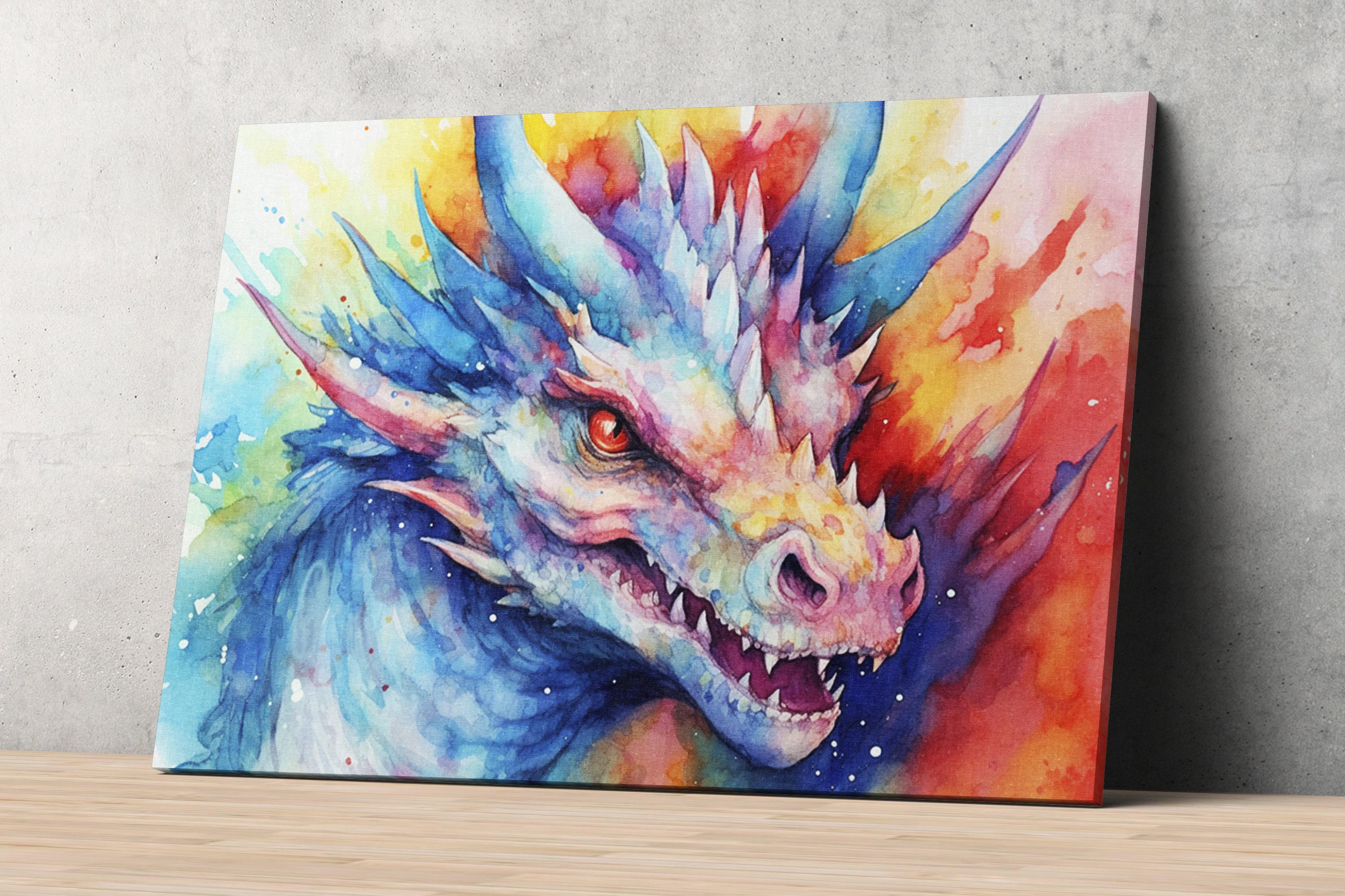 Dragon Portrait: Watercolor Wall Decor Print, Giclee Print on Canvas, Artist Paper, Watercolor Paper, Available in Extra Large Sizes