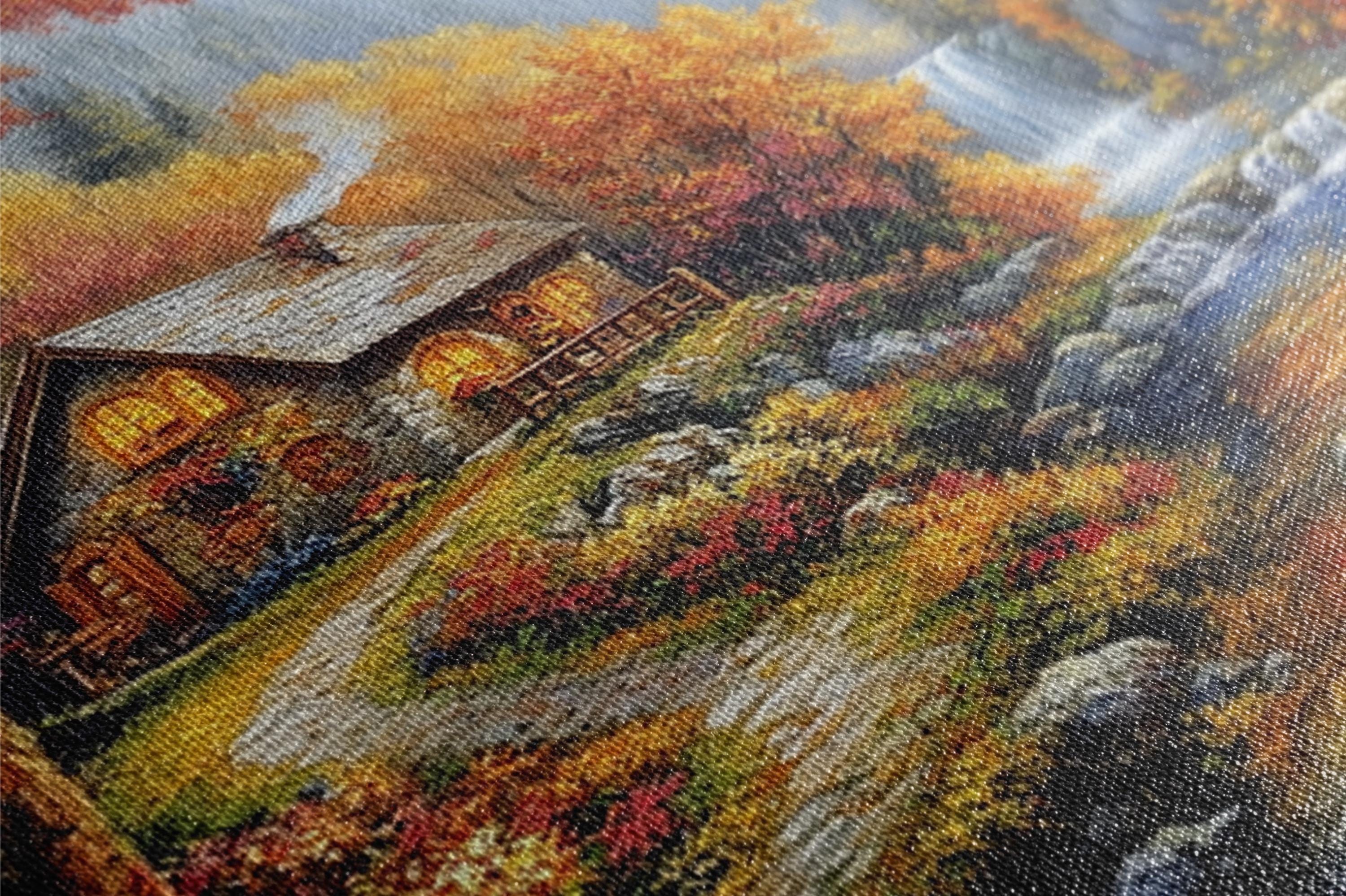 Autumn Landscape Canvas - Extra Large Framed Fall Wall Art, Cozy Rustic Decor