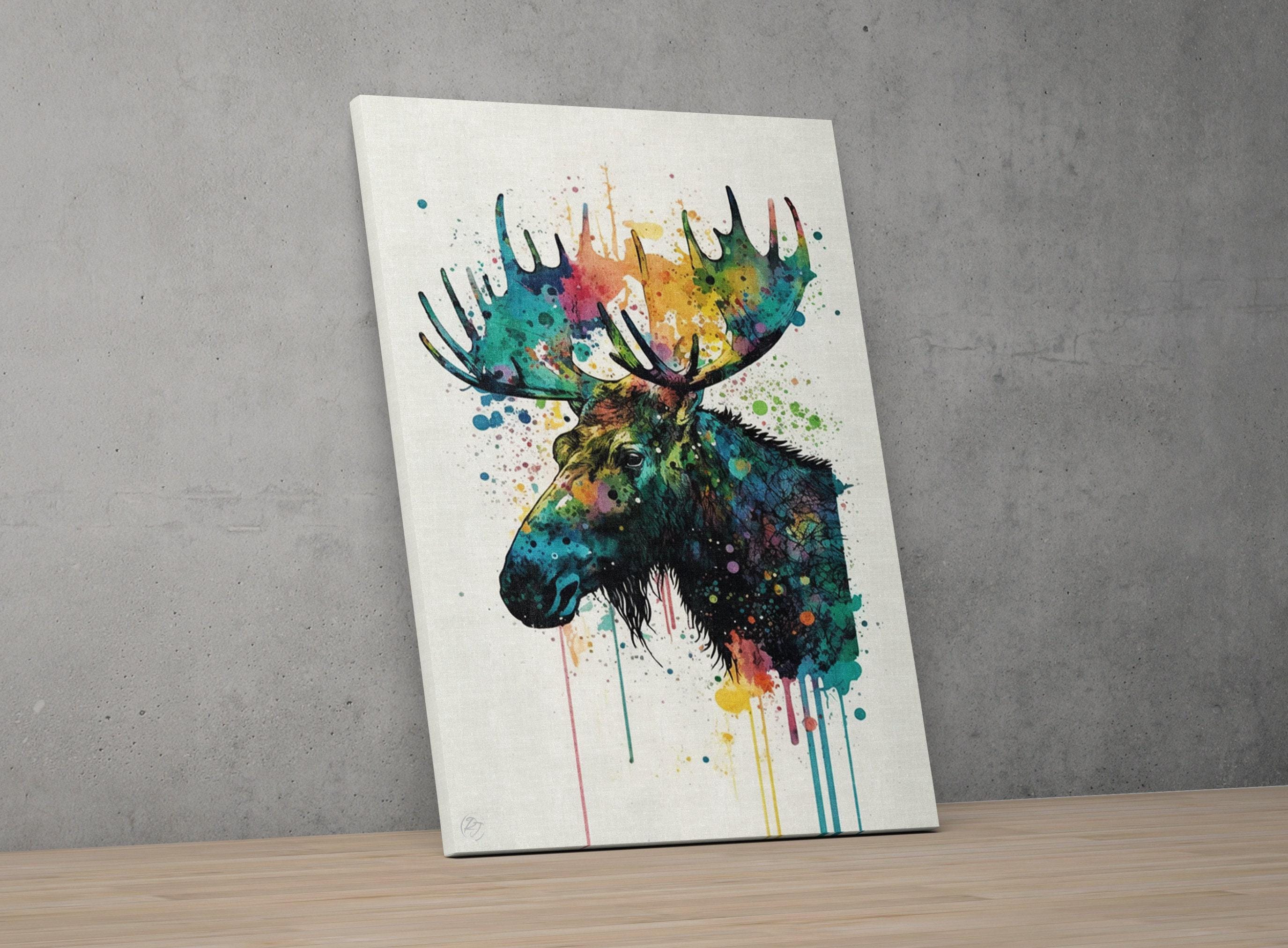 Woodland Guardian: Watercolor Moose Wall Decor Print, Giclee Print on Canvas, Artist Paper, Watercolor Paper, Available in Extra Large Sizes