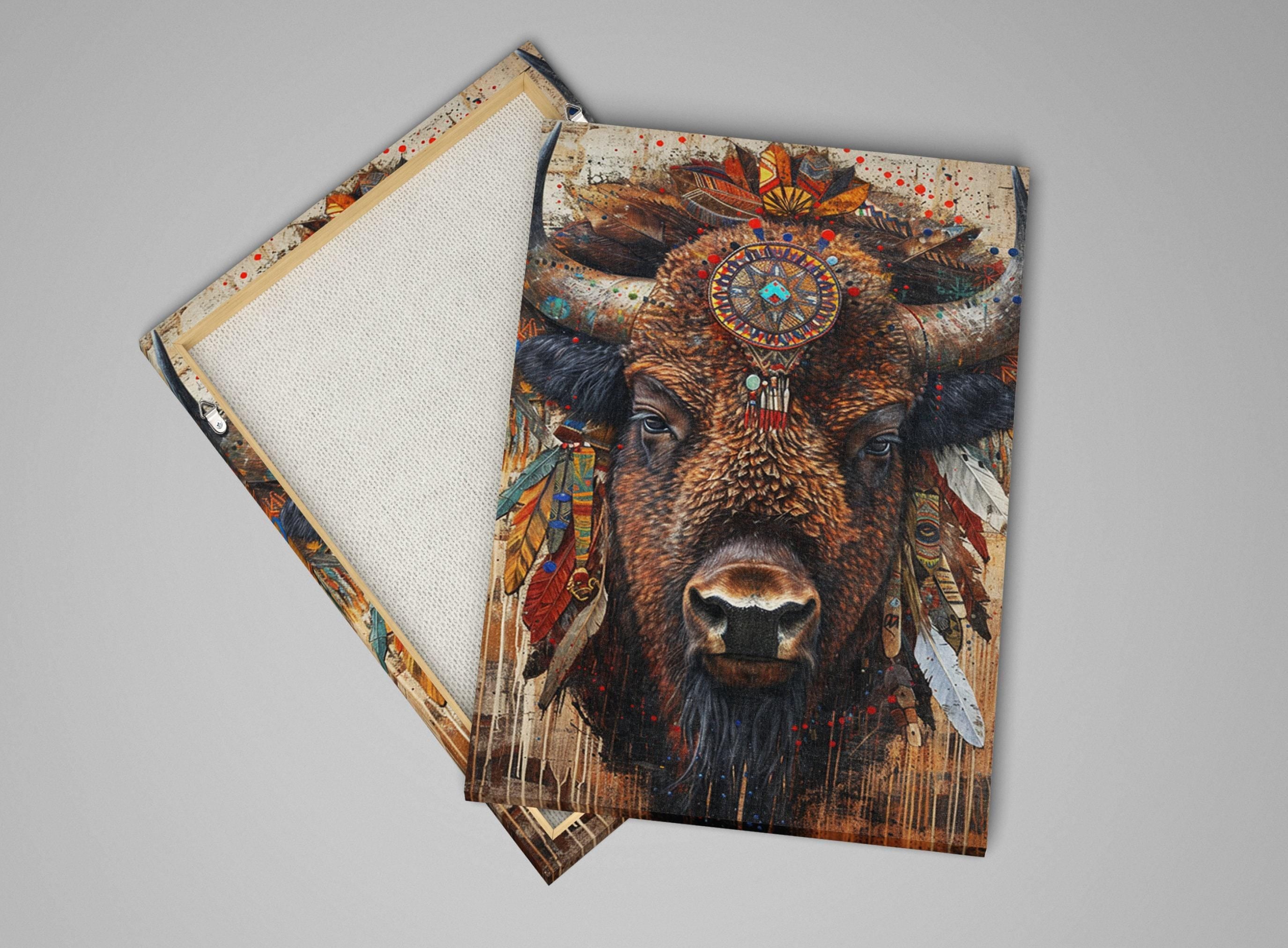 Native American Bison Art – Large Canvas Art | Gallery Wrapped Canvas, Ready to Hang