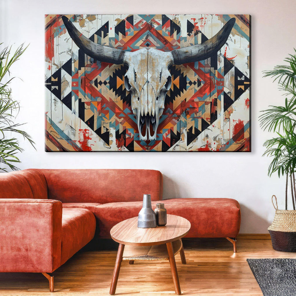 Cow Skull Wall Decor – Extra Large Canvas Art | Tribal Skull Canvas Ready to Hang