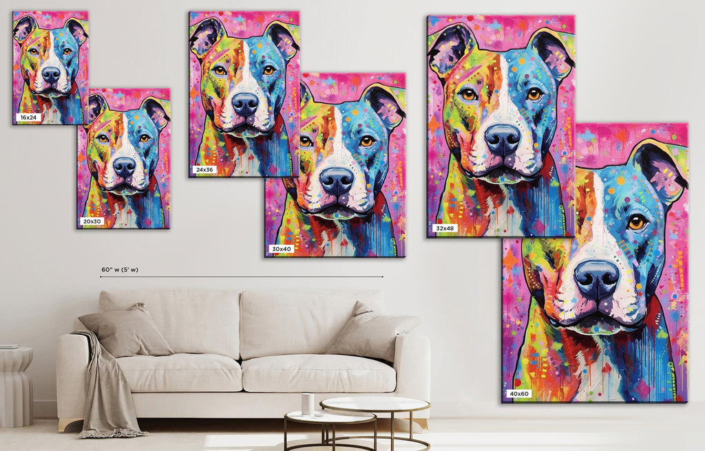 Pitbull Canvas Art - Large Dog Canvas Wall Art With Real Wood Frame