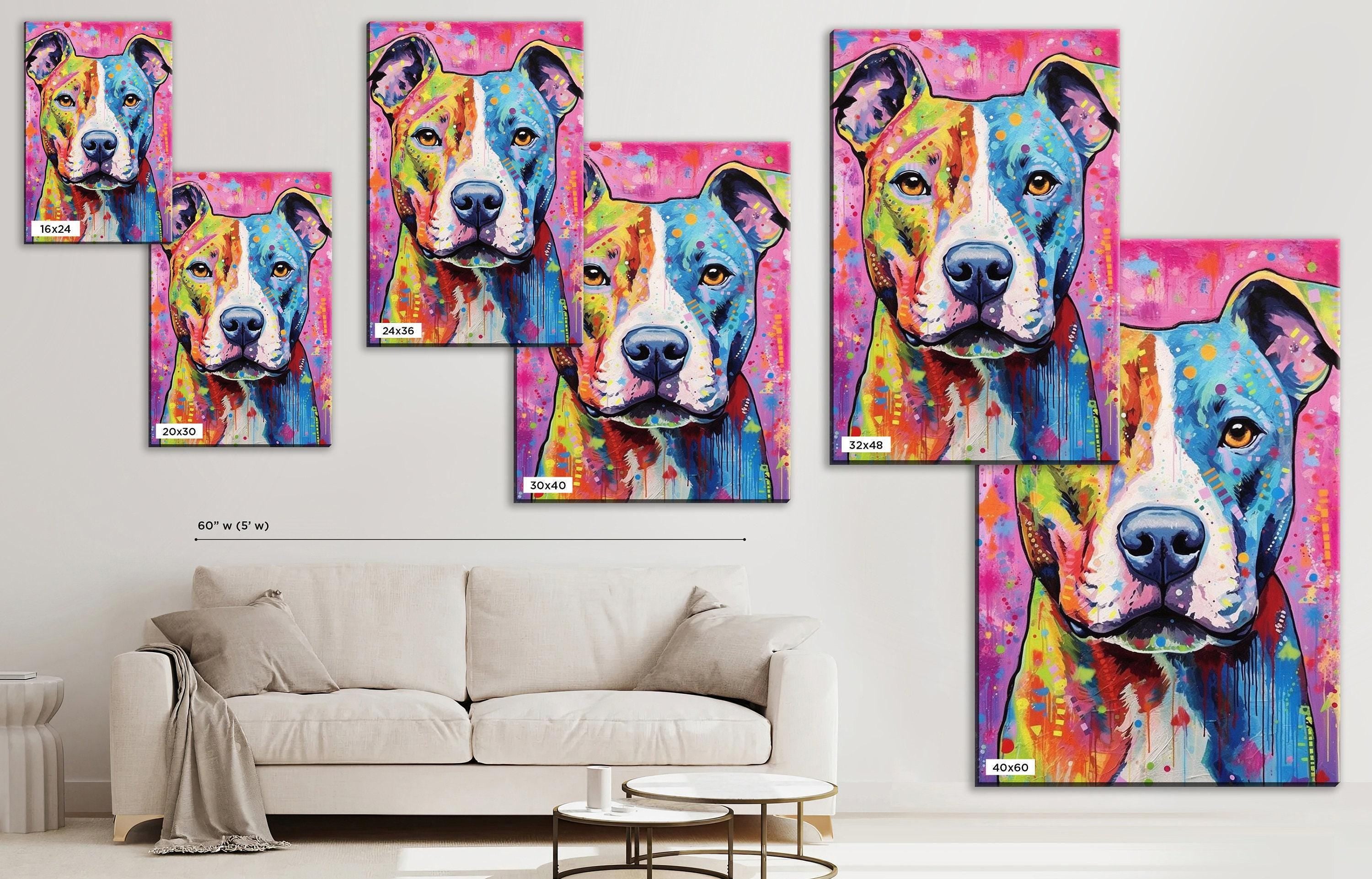 Pitbull Canvas Art - Large Dog Canvas Wall Art With Real Wood Frame