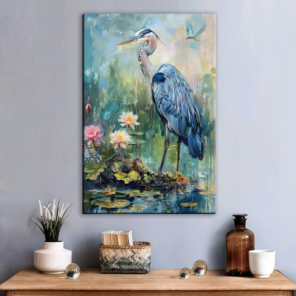Blue Heron Wall Art – Large Coastal Canvas Art | Wetland Sanctuary Print on Gallery Wrapped Canvas