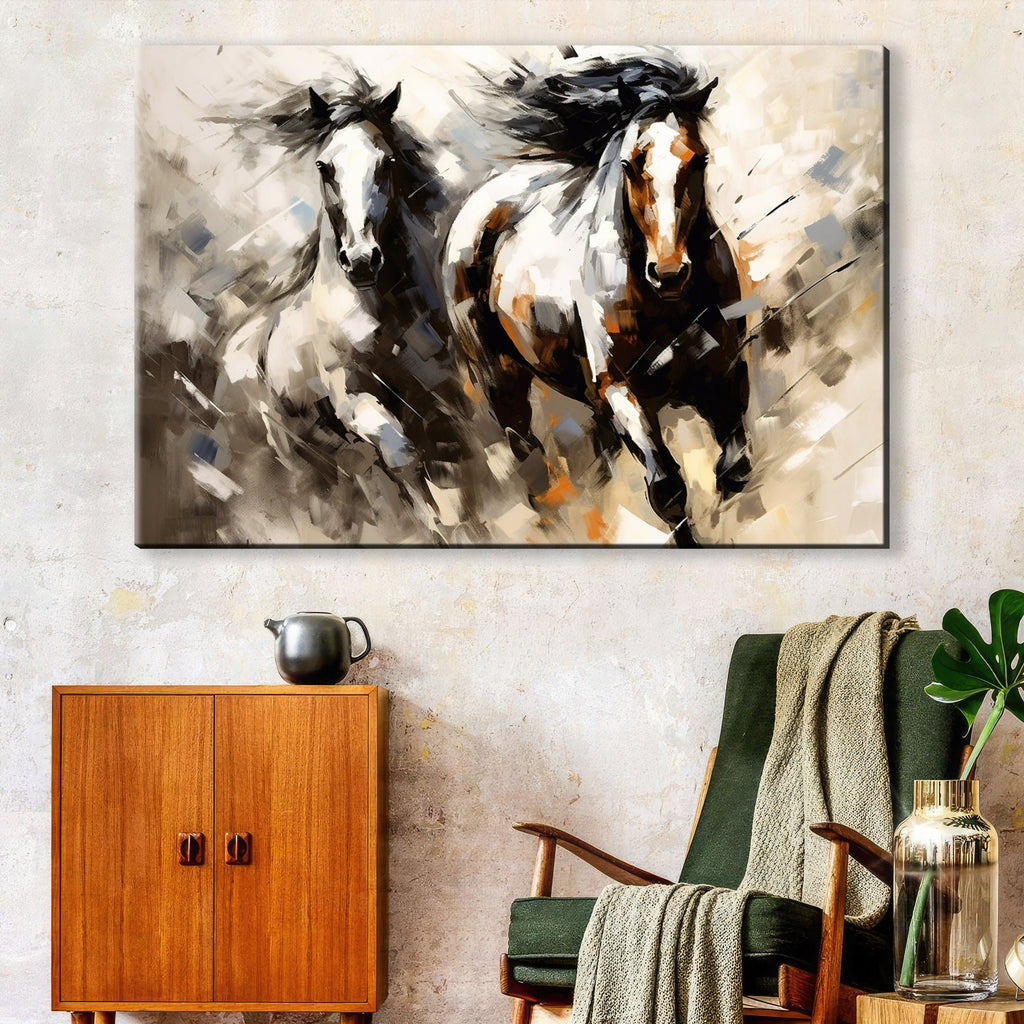 Pinto Horses Canvas - Large Gallery Wrapped Print | Running Horse Artwork with Wood Frame