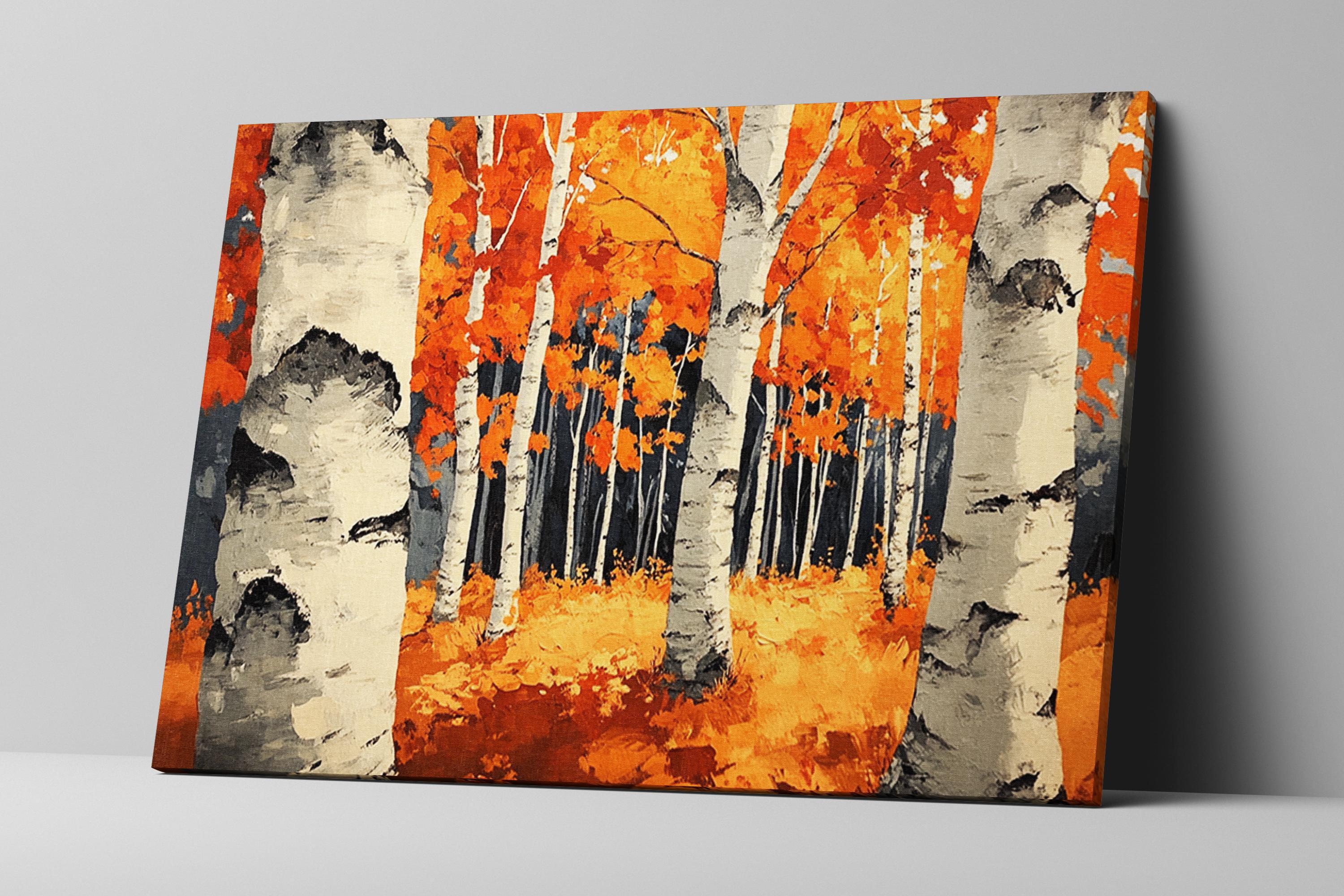 Birch Trees Wall Art – Extra Large Canvas | Framed Fall Colors Painting, Ready to Hang