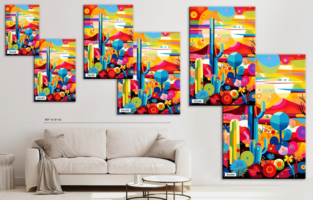 Geometric Desert Art - Large Canvas Cactus Print | Modern Southwest Wall Art