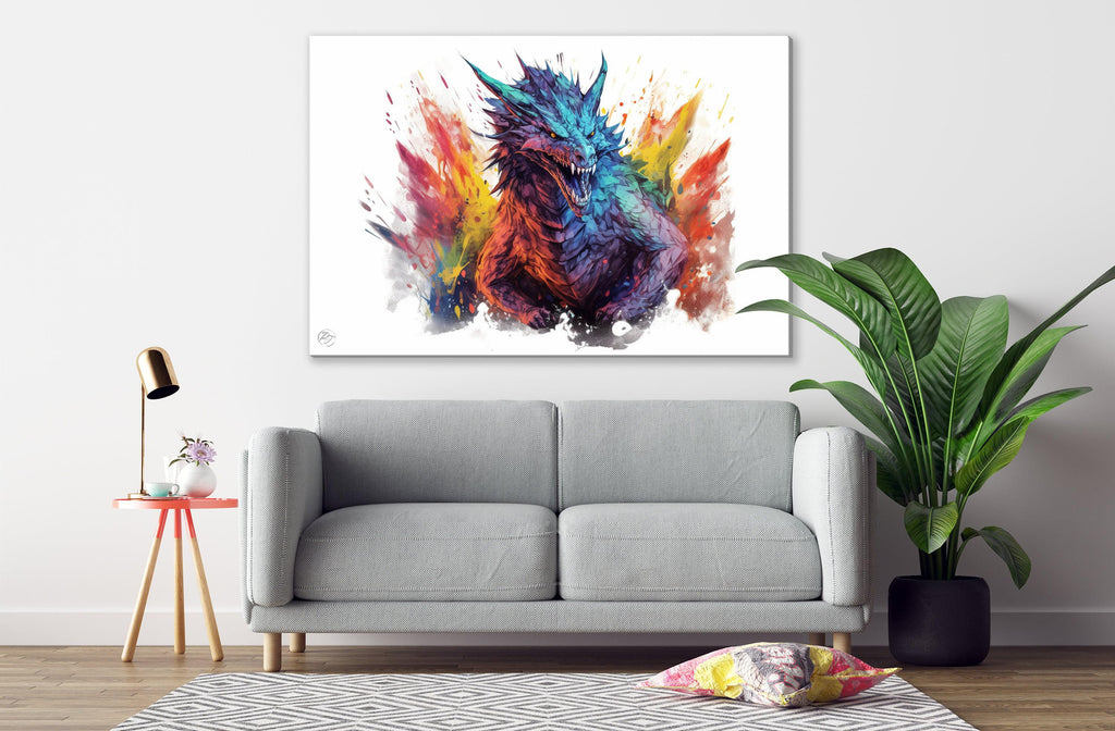 Mystical Dragon Majesty: Watercolor Wall Art Print, Giclee Print on Canvas, Artist Paper, Watercolor Paper, Available in Extra Large Sizes