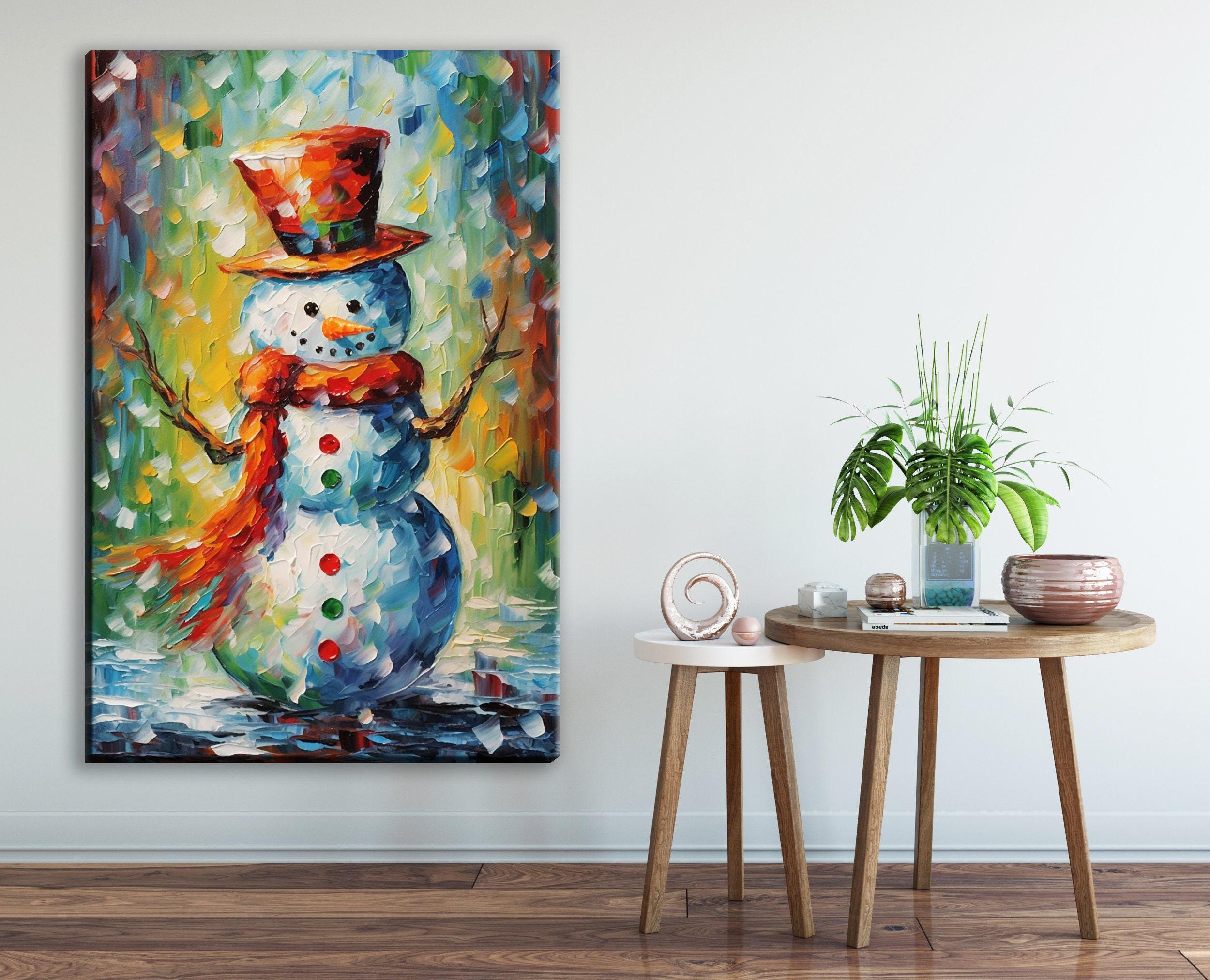 Snowman Canvas Art – Festive Holiday Wall Decor | Large Gallery Wrapped Print