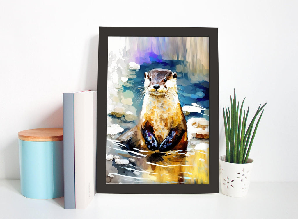 Playful River Otter: Watercolor Otter Wall Art Print, Giclee Print on Canvas, Artist Paper, Watercolor Paper, Available in Extra Large Sizes