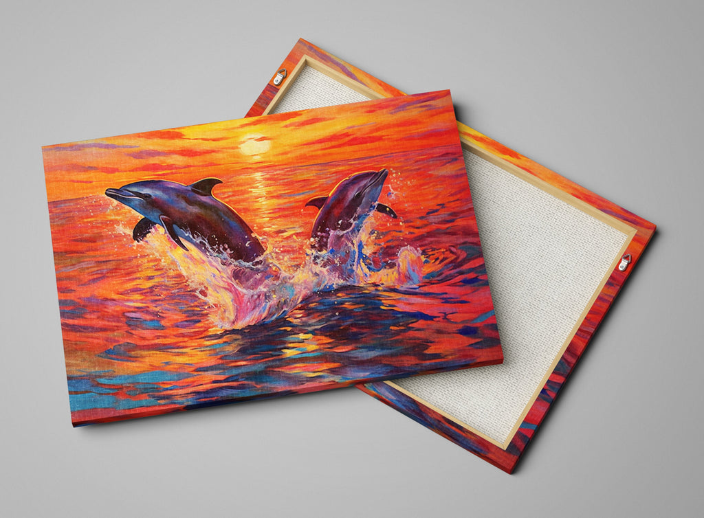 Dolphin Canvas Art – Large Graceful Dolphin Painting on Gallery Ready Canvas Print