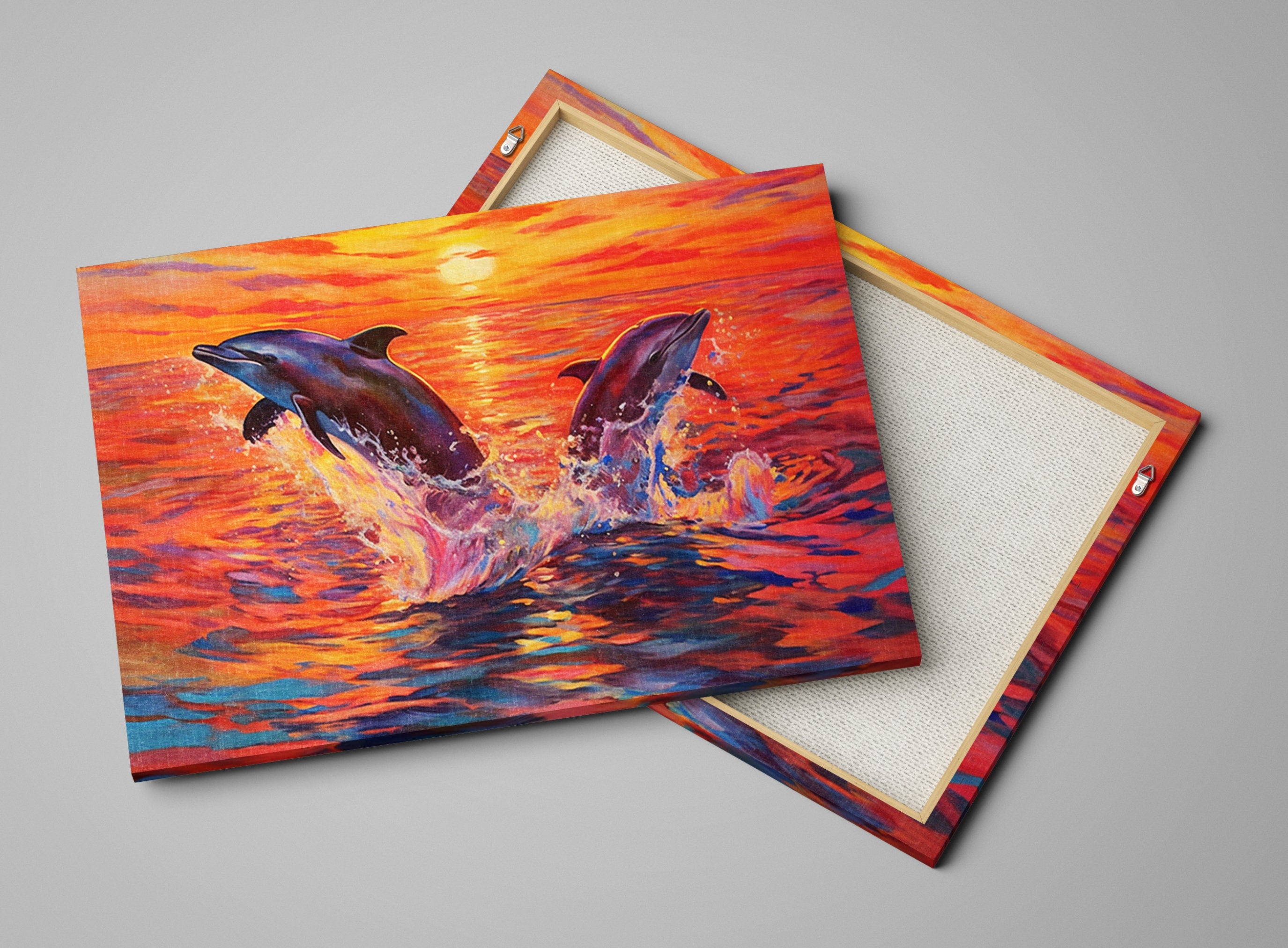 Dolphin Canvas Art – Large Graceful Dolphin Painting on Gallery Ready Canvas Print
