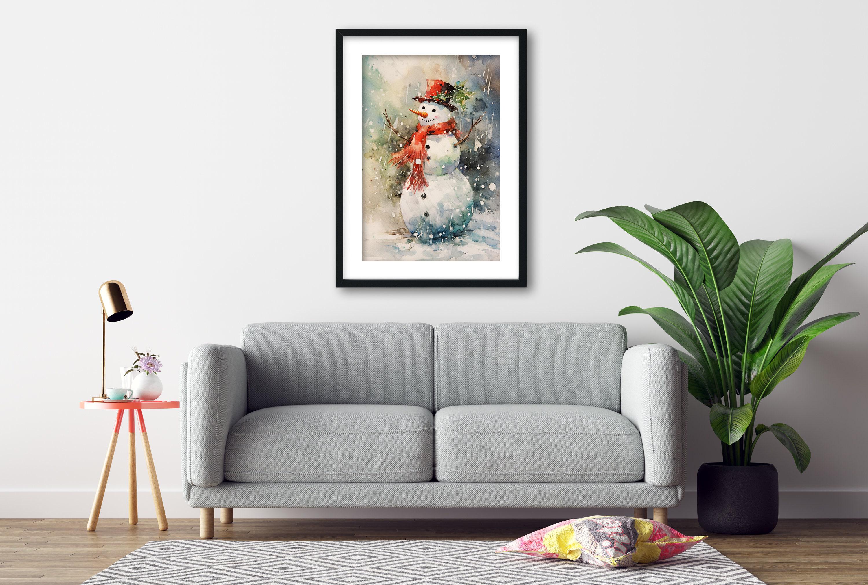 Watercolor Frosty the Snowman - Winter Wonderland Wall Art, Print on Canvas, Artist Paper, Watercolor Paper, Available in Extra Large Sizes