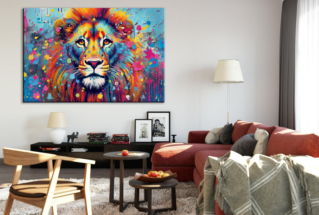 Lion Canvas Wall Art - Large Pop Art Painting on Gallery Ready Canvas Frame