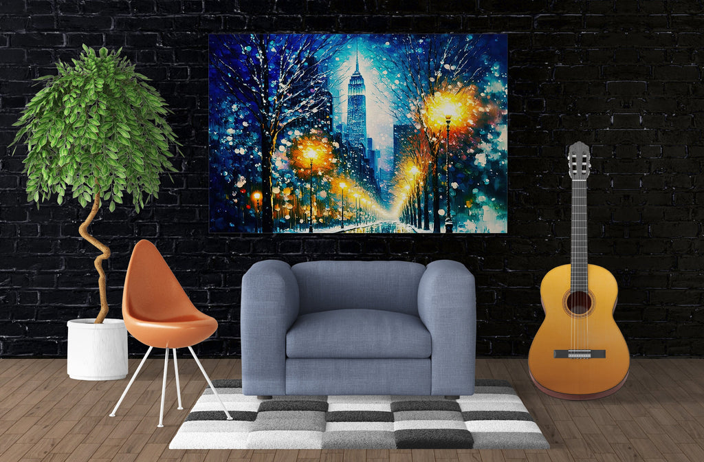 NYC Snow Canvas Print - Vibrant Winter City Artwork on Gallery Ready Canvas