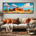 a living room with a couch and a painting on the wall