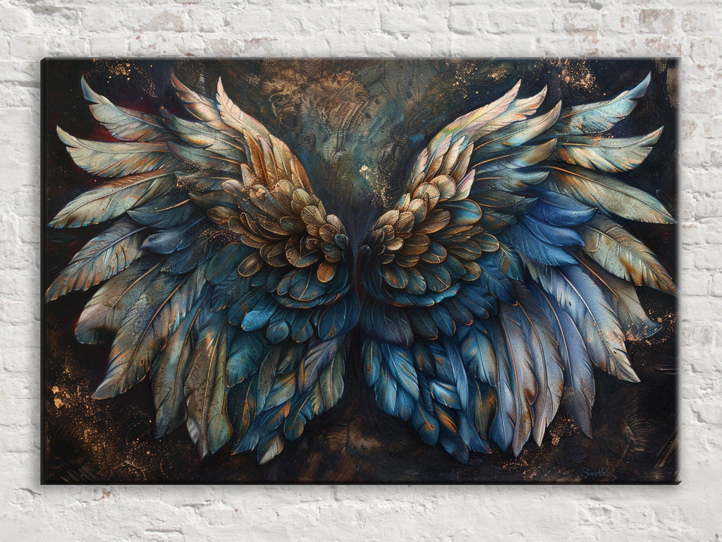 Angel Wings Print - Large Canvas Art | Ornate Feathered Wing Painting on Gallery Wrapped Canvas