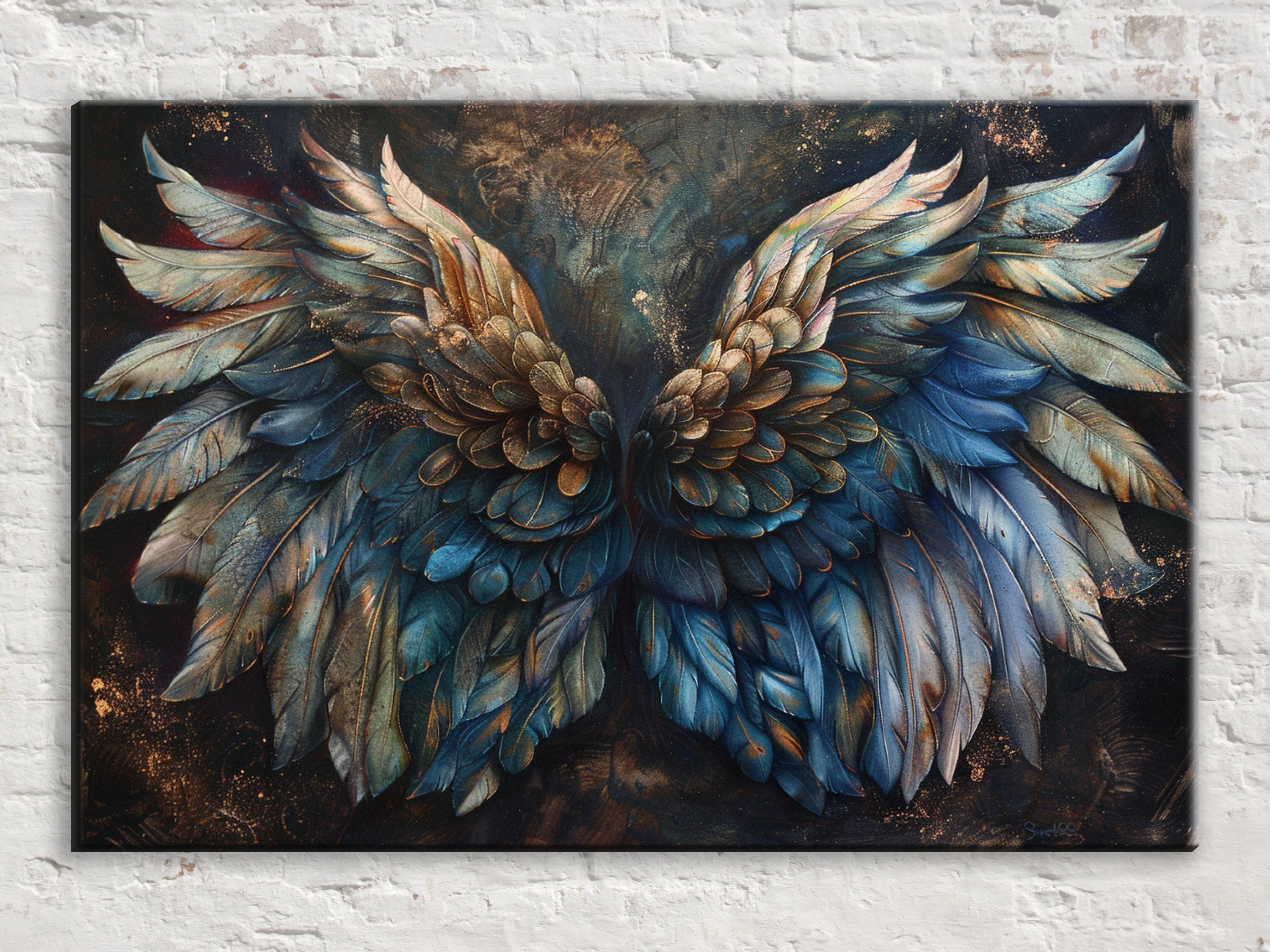 Angel Wings Print - Large Canvas Art | Ornate Feathered Wing Painting on Gallery Wrapped Canvas