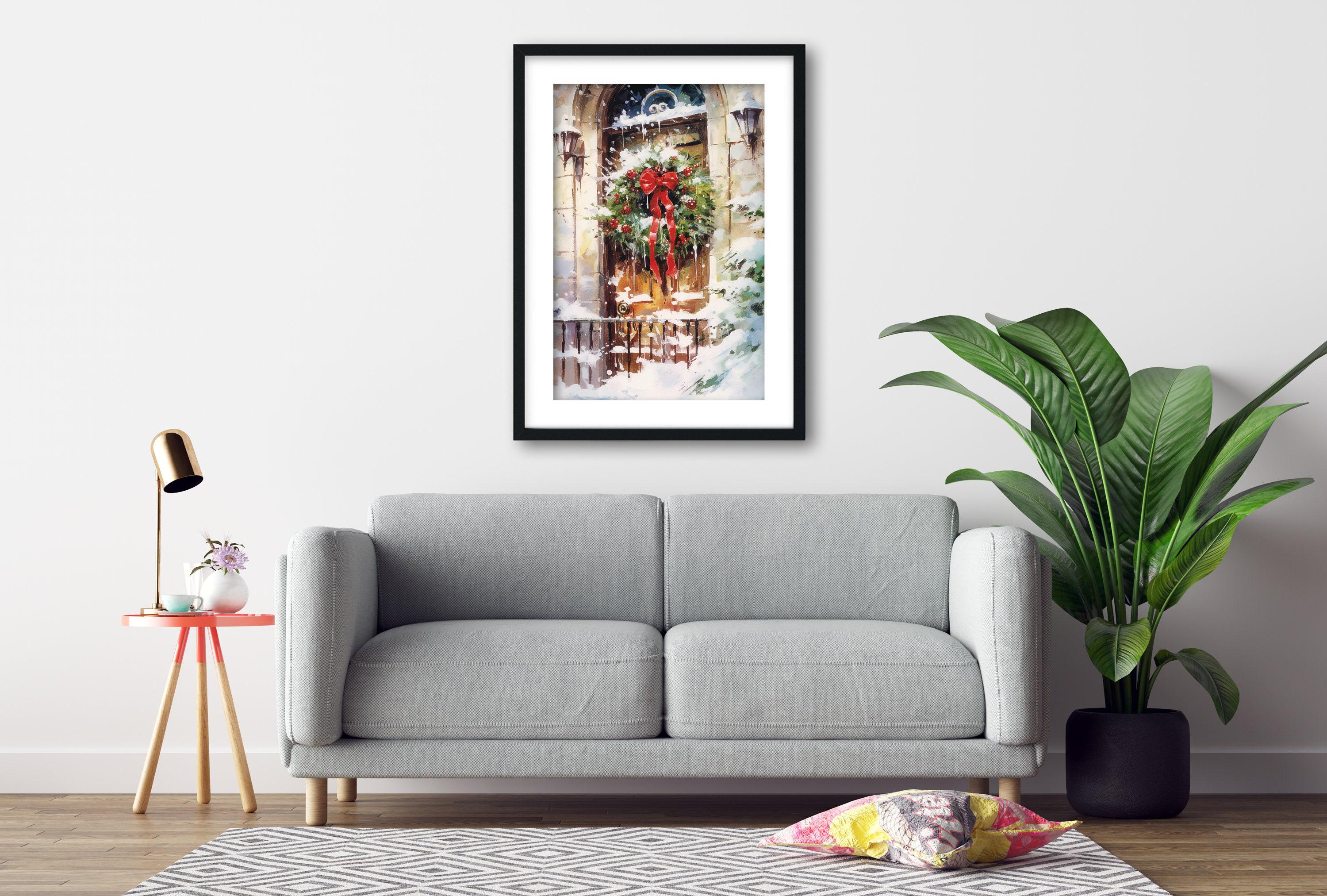 Watercolor Christmas Wreath Painting - Holiday Art, Giclee Print on Canvas, Artist Paper, Watercolor Paper, Available in Extra Large Sizes