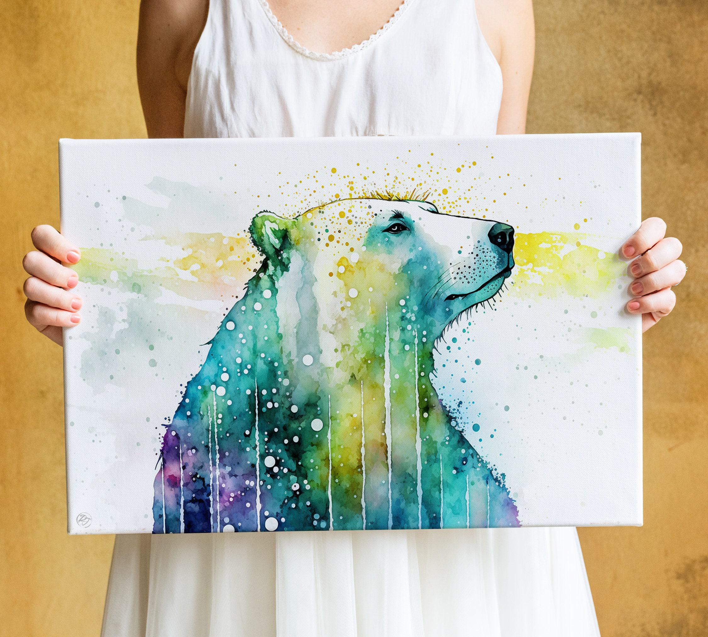 Arctic Beauty: Polar Bear Watercolor Painting, Giclee Print on Canvas, Artist Paper, Watercolor Paper, Available in Extra Large Sizes