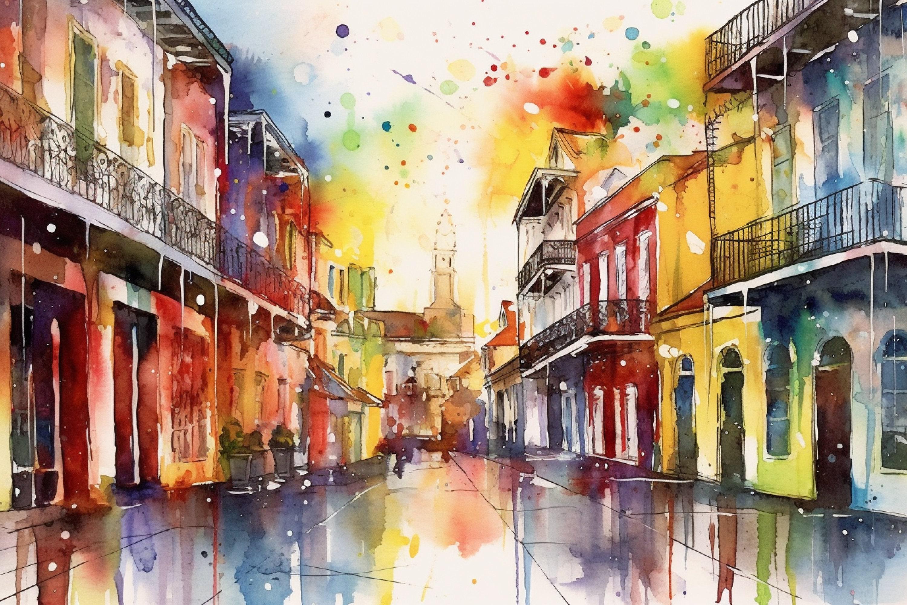 Historic Beauty: French Quarter Watercolor Print, Giclee Print on Canvas, Artist Paper, Watercolor Paper, Available in Extra Large Sizes