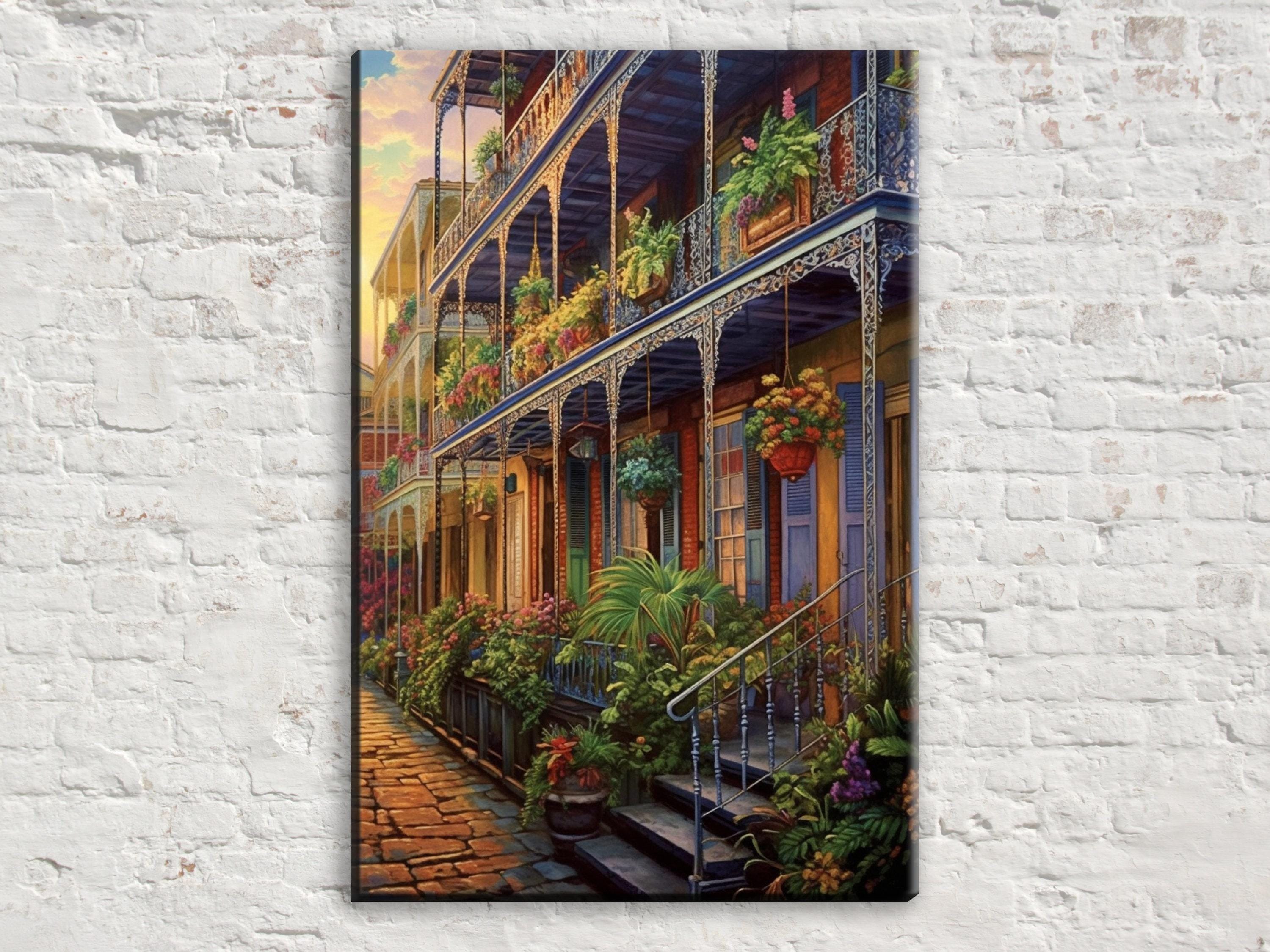 New Orleans Canvas Art – French Quarter Painting on Large Framed Canvas with Wood Frame