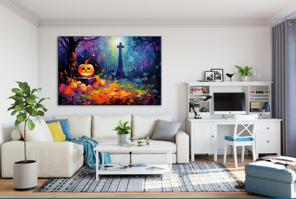 Halloween Graveyard Canvas – Spooky Wall Art | Large Premium Artist Canvas Print
