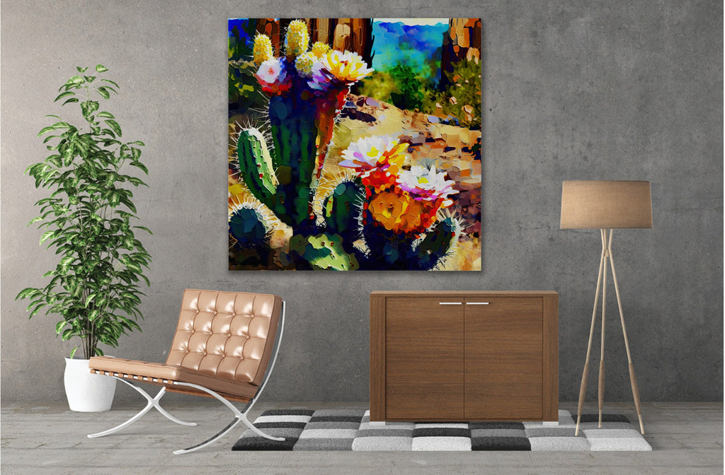 Desert Wall Art - Abstract Saguaro Cactus Bloom on Gallery Wrapped Canvas, Ready to Hang