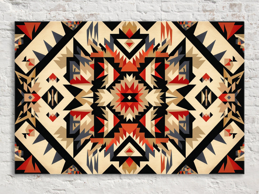 Native American Wall Art – Extra Large Tribal Pattern Decor on Gallery Wrapped Canvas