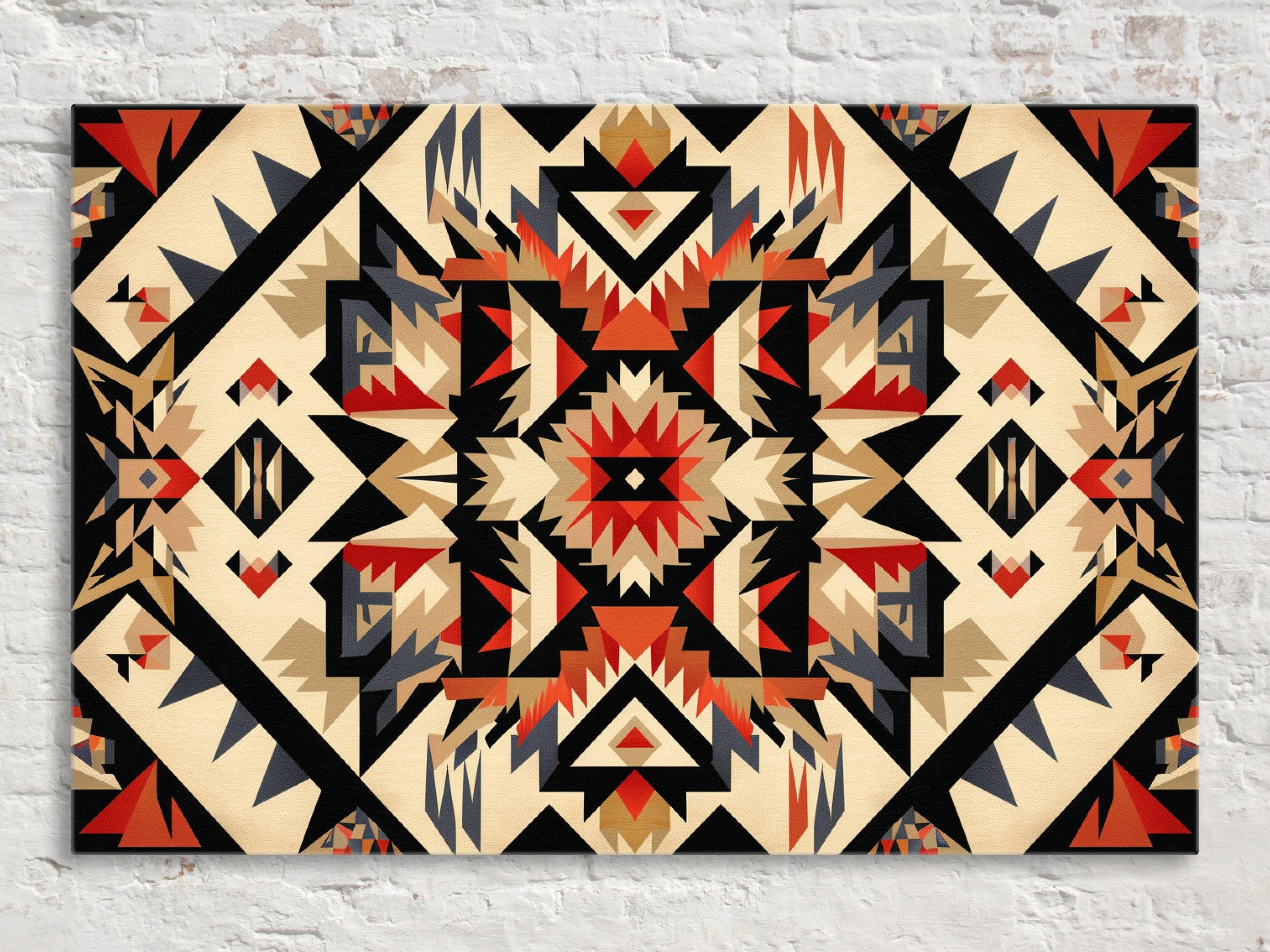 Native American Wall Art – Extra Large Tribal Pattern Decor on Gallery Wrapped Canvas