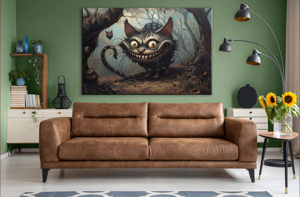 Cheshire Cat Canvas – Gallery Wrapped Print with Mischievous Smile | Extra Large Wall Art