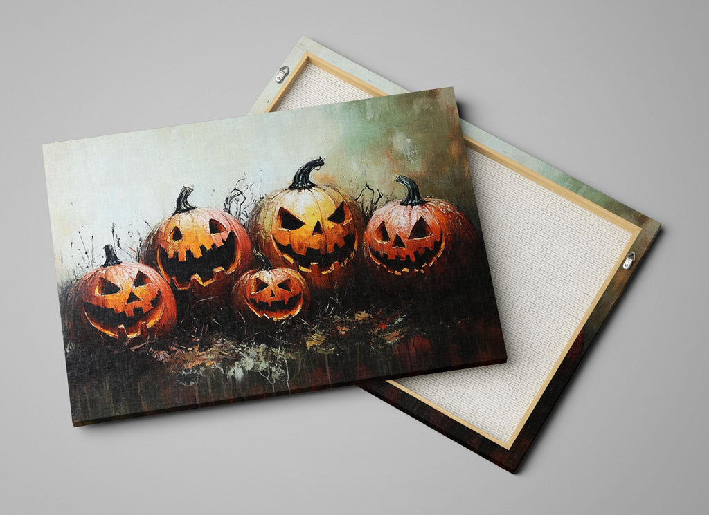 Halloween Wall Art – Extra Large Framed Canvas with Glowing Jack O Lanterns