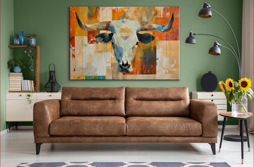 Texas Cow Skull Art - Large Western Skull Decor | Rustic Cowboy Ranch Canvas Print