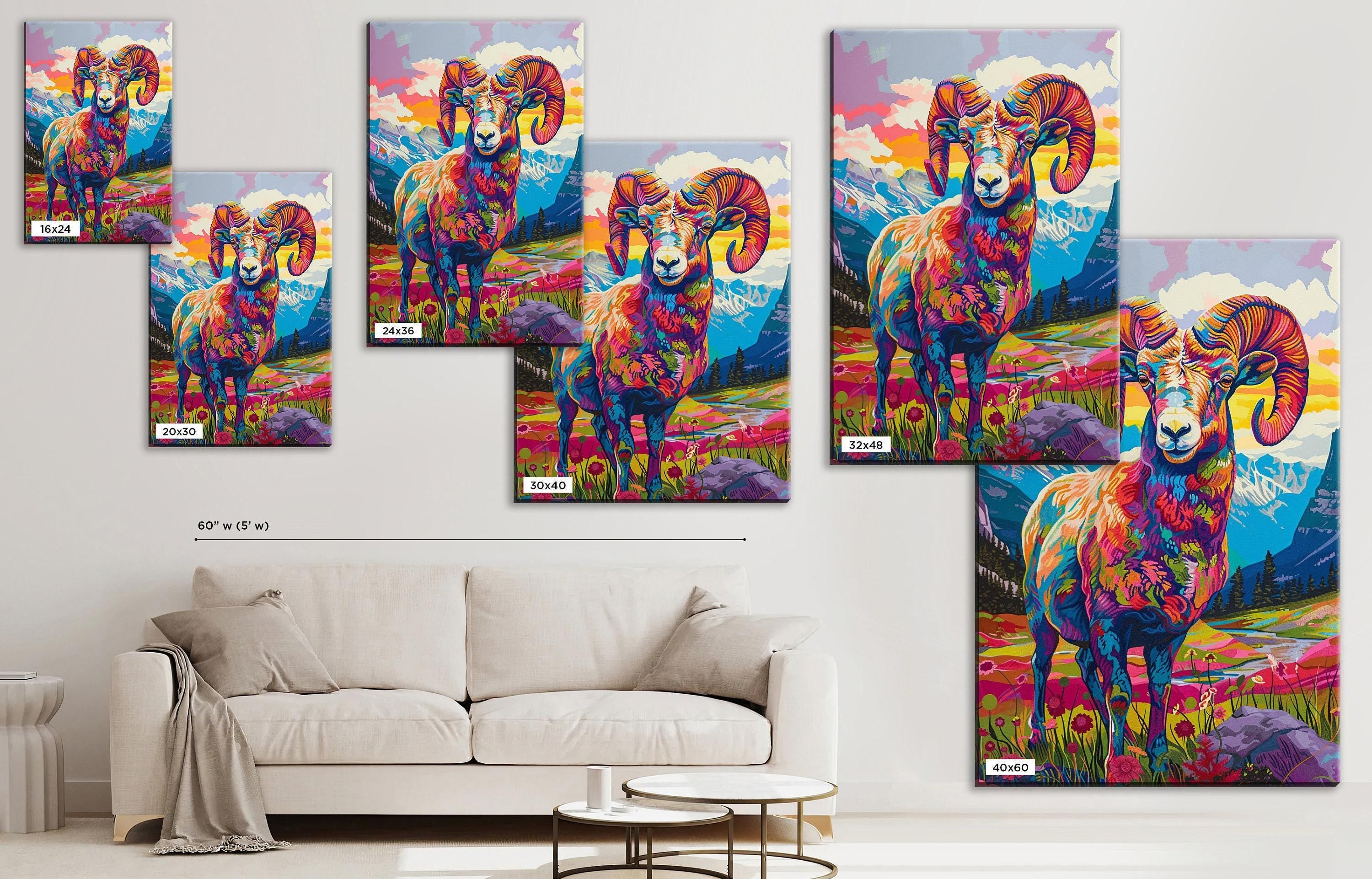 Bighorn Sheep Print - Southwest Art Print | Gallery Wrapped Canvas, Nature Wall Decor