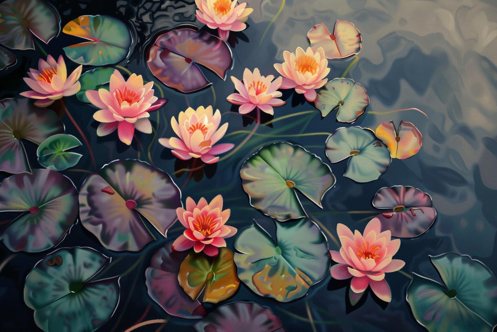 Water Lilies Canvas Art – Gallery Wrapped Canvas | Extra Large Botanical Wall Art Print