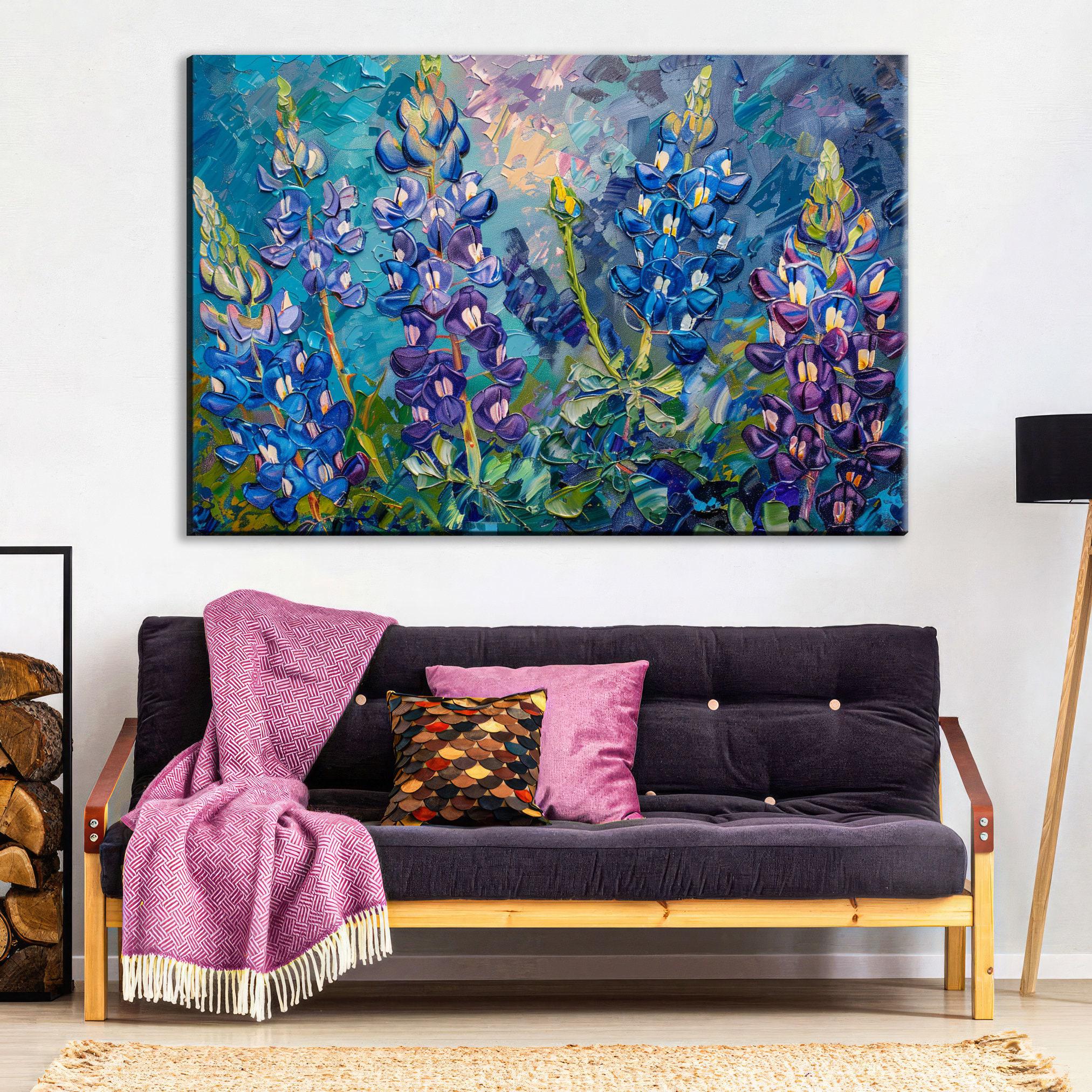 Texas Bluebonnet Painting - Large Canvas Wall Art | Blue Purple Flowers, Gallery Wrapped Print