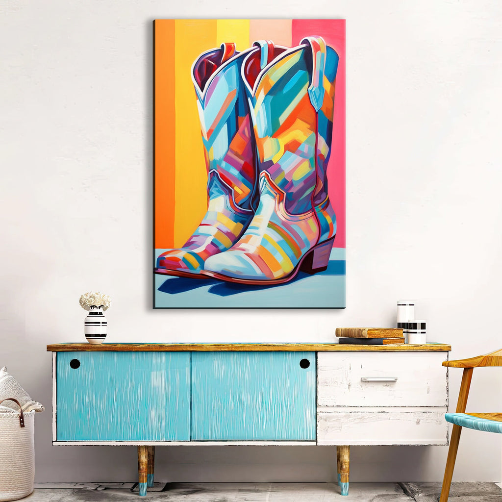 Cowboy Boots Wall Art - Colorful Western Canvas, Large Rustic Cowboy Decor