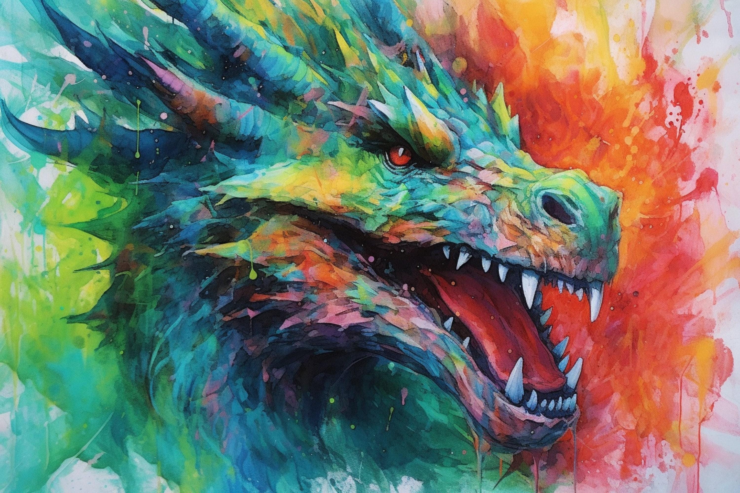 Dragon Portrait: Watercolor Wall Decor Print, Giclee Print on Canvas, Artist Paper, Watercolor Paper, Available in Extra Large Sizes