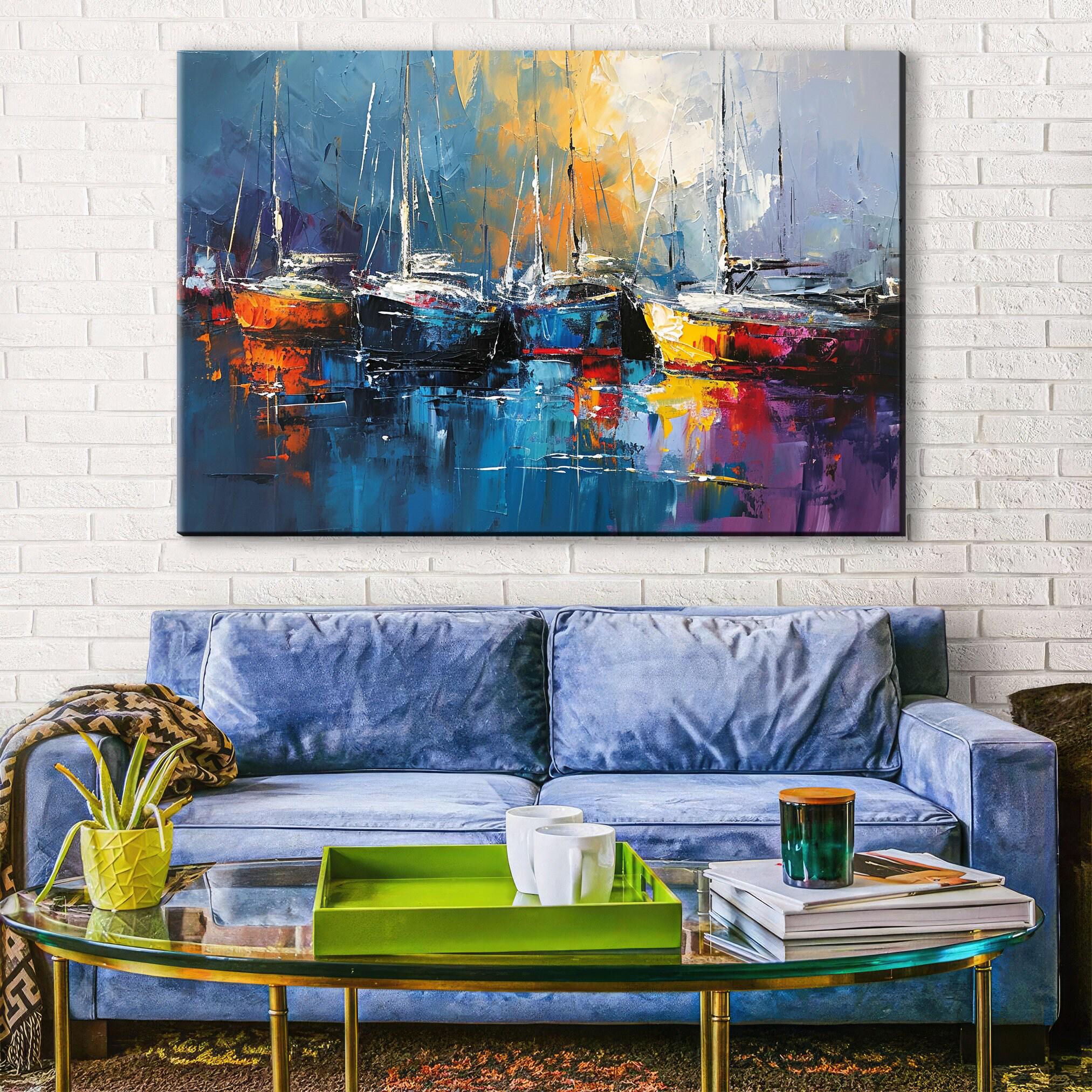 Sailboat Harbor Art - Large Canvas Sailboat Print | Nautical Decor Art, Coastal Home Decor