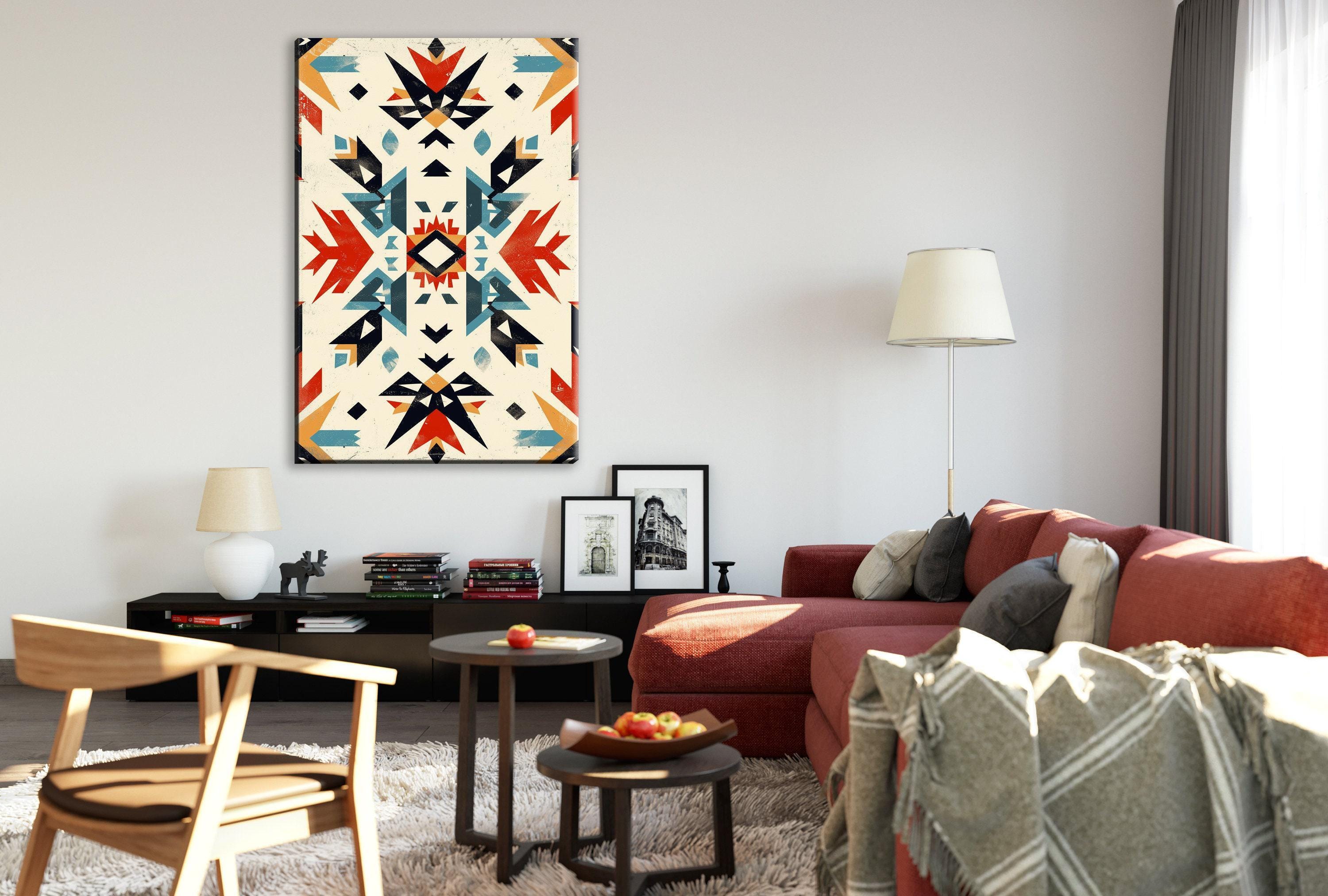 Native American Wall Decor – Extra Large Gallery Wrapped Canvas With Tribal Pattern Art