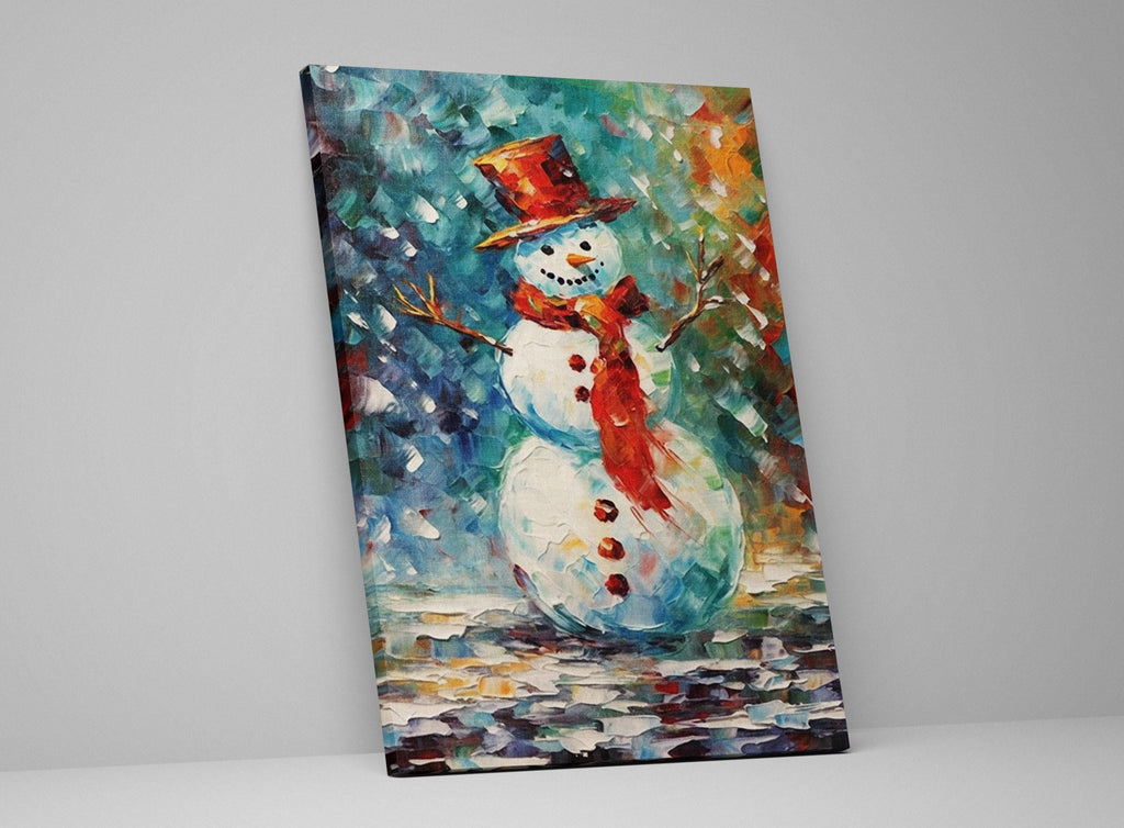 Frosty Snowman Wall Art - Xmas Canvas Print | Festive Winter Artwork on Gallery Wrapped Canvas
