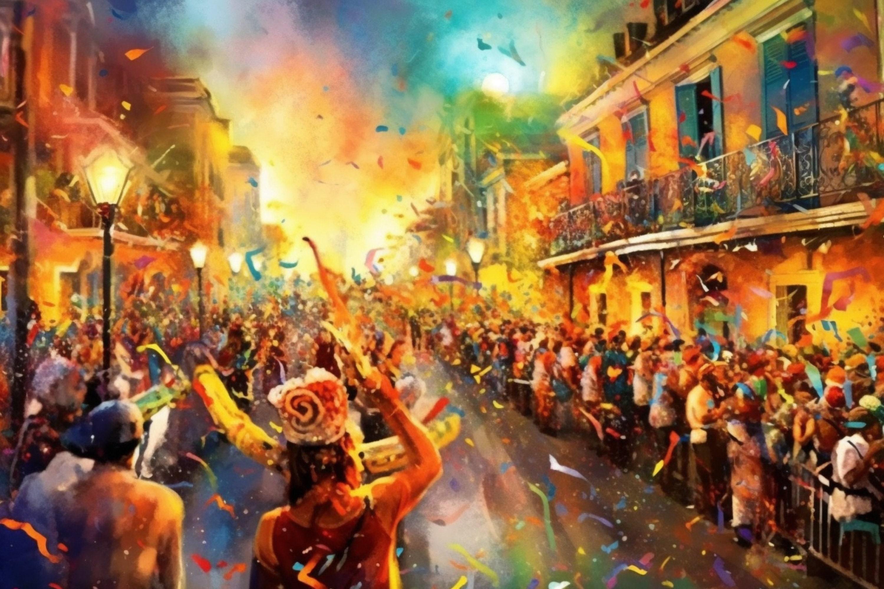Joyful Mardi Gras Carnival Watercolor Art Print - Giclee Print on Canvas, Artist Paper, Watercolor Paper, Available in Extra Large Sizes